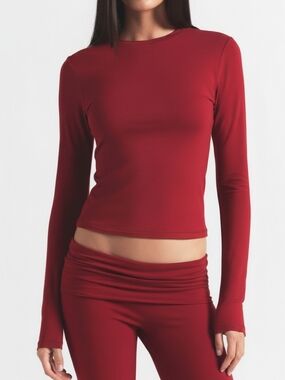 Skims Cotton Jersey Long Sleeve T Shirt Top Brick Red Medium NWT